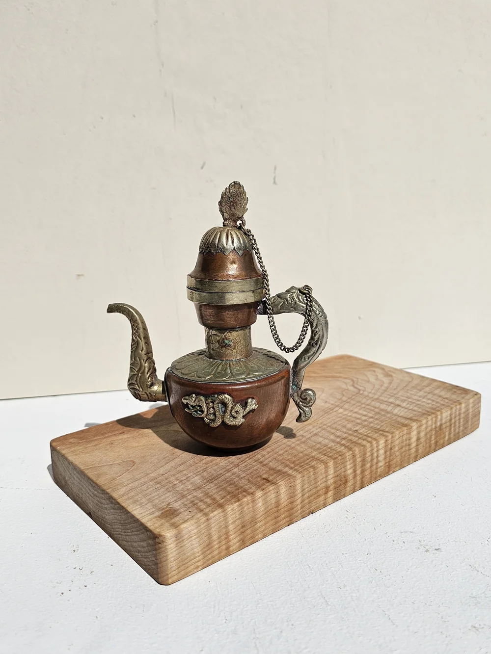 Vintage Tibetan Copper Silver Ewer Teapot Dragon Handle Elephant Pitcher